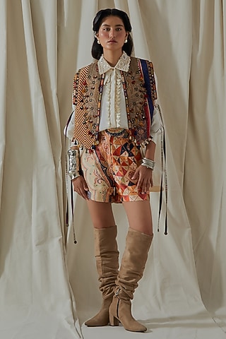 Multi-Colored Slub Satin Printed Co-Ord Set by ASEEM KAPOOR