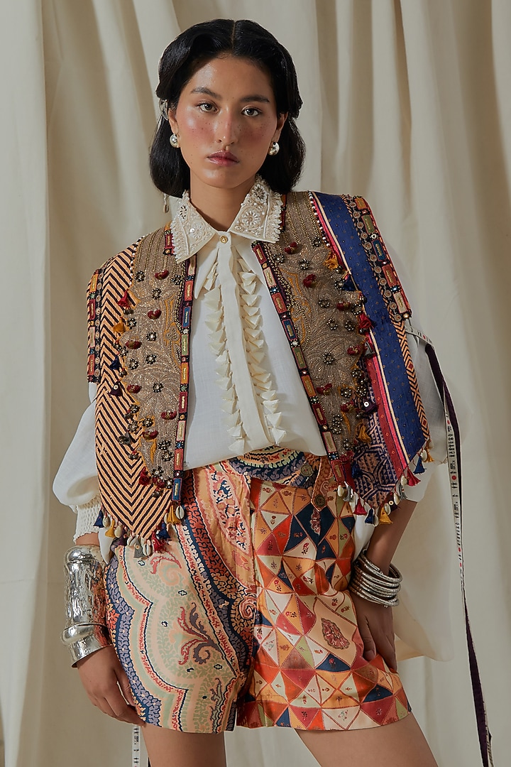 Multi-Colored Slub Satin Printed Co-Ord Set by ASEEM KAPOOR at Pernia's Pop Up Shop