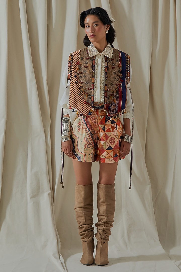 Multi-Colored Slub Satin Printed Co-Ord Set by ASEEM KAPOOR at Pernia's Pop Up Shop