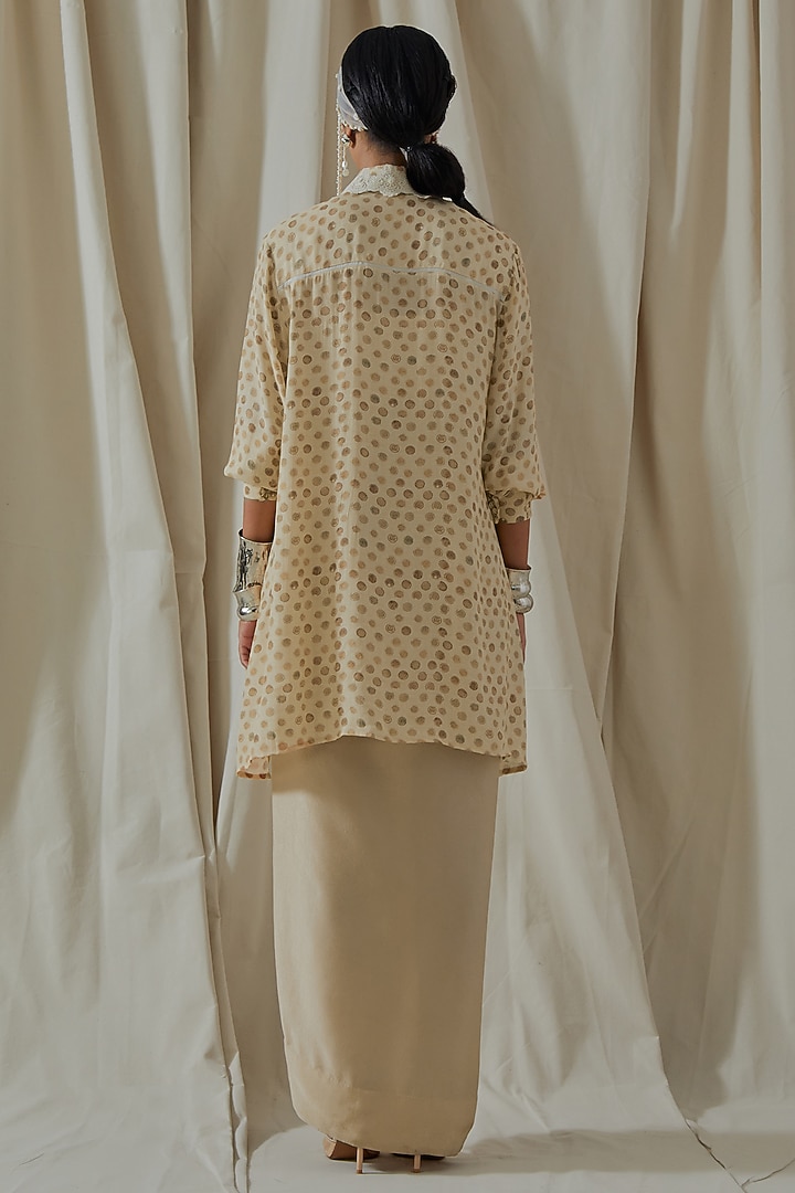 Ecru Italian Crepe Embroidered Draped Skirt Set by ASEEM KAPOOR at Pernia's Pop Up Shop
