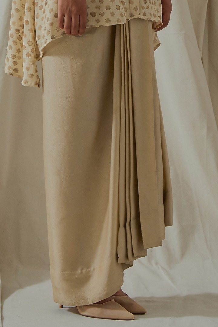 Ecru Italian Crepe Embroidered Draped Skirt Set by ASEEM KAPOOR at Pernia's Pop Up Shop