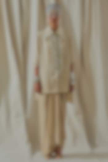 Ecru Tashan Silk Lace Embroidered Shirt by ASEEM KAPOOR at Pernia's Pop Up Shop