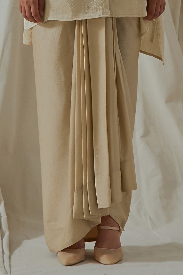 Ecru Italian Crepe Embroidered & Printed Draped Skirt Set by ASEEM KAPOOR at Pernia's Pop Up Shop