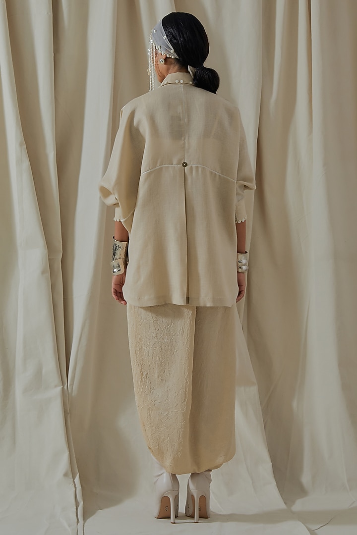 Ecru Linen Embroidered Textured Shirt by ASEEM KAPOOR at Pernia's Pop Up Shop