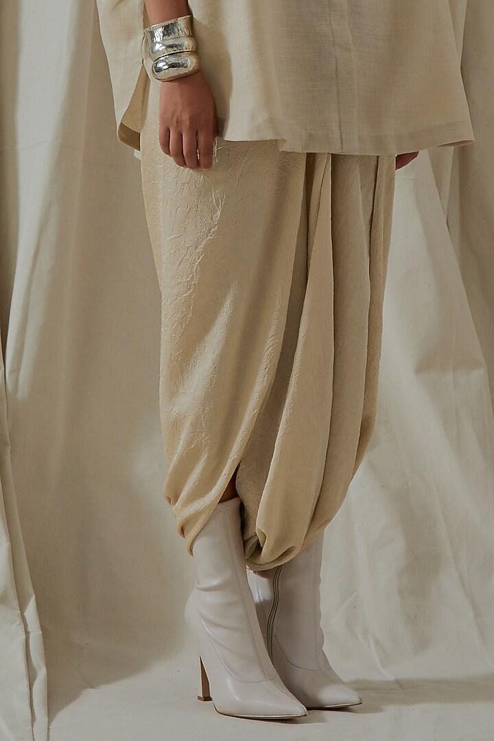 Ecru Tashan Silk Embroidered Draped Co-Ord Set by ASEEM KAPOOR at Pernia's Pop Up Shop