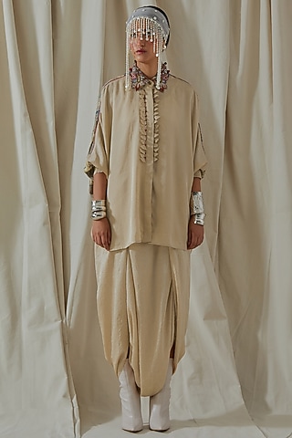 Ecru Tashan Silk Tassel Work Textured Shirt by ASEEM KAPOOR