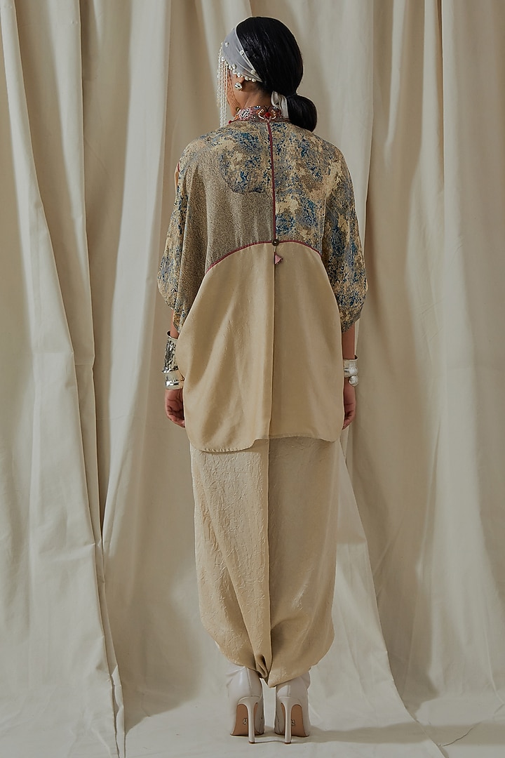 Ecru Tashan Silk Embroidered Draped Co-Ord Set by ASEEM KAPOOR at Pernia's Pop Up Shop