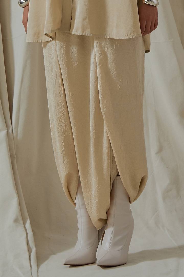 Ecru Tashan Silk Embroidered Draped Co-Ord Set by ASEEM KAPOOR at Pernia's Pop Up Shop