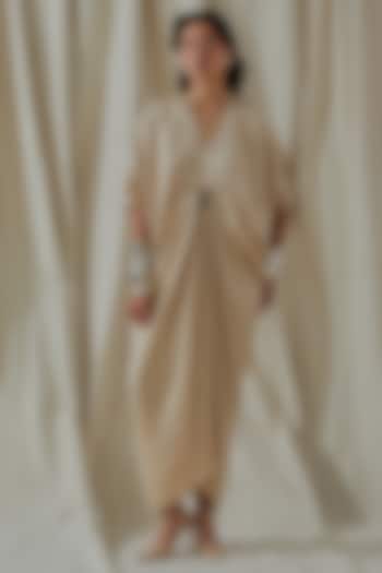 Ecru Tashan Silk Tassel Embroidered Draped Vacation Dress by ASEEM KAPOOR at Pernia's Pop Up Shop