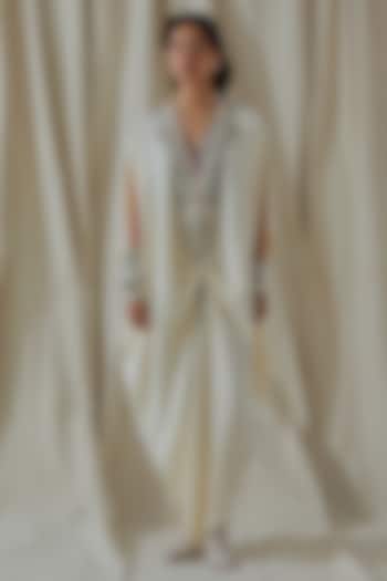 Mogra White Tashan Silk Thread Embroidered Kaftan Jumpsuit by ASEEM KAPOOR at Pernia's Pop Up Shop