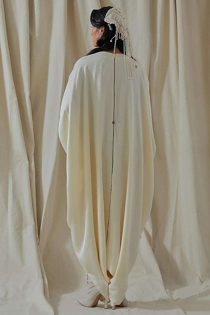 Mogra White Tashan Silk Thread Embroidered Kaftan Jumpsuit by ASEEM KAPOOR at Pernia's Pop Up Shop