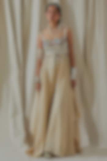 Ecru Tashan Silk Resham Thread Embroidered Flared Jumpsuit by ASEEM KAPOOR at Pernia's Pop Up Shop