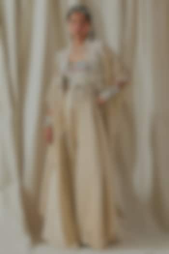 Ecru Tashan Silk Resham Thread Embroidered Jumpsuit With Jacket by ASEEM KAPOOR at Pernia's Pop Up Shop