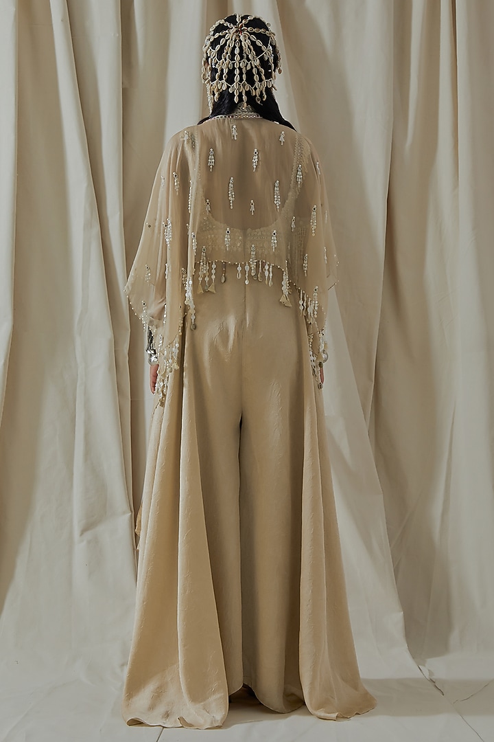 Ecru Tashan Silk Resham Thread Embroidered Jumpsuit With Jacket by ASEEM KAPOOR at Pernia's Pop Up Shop