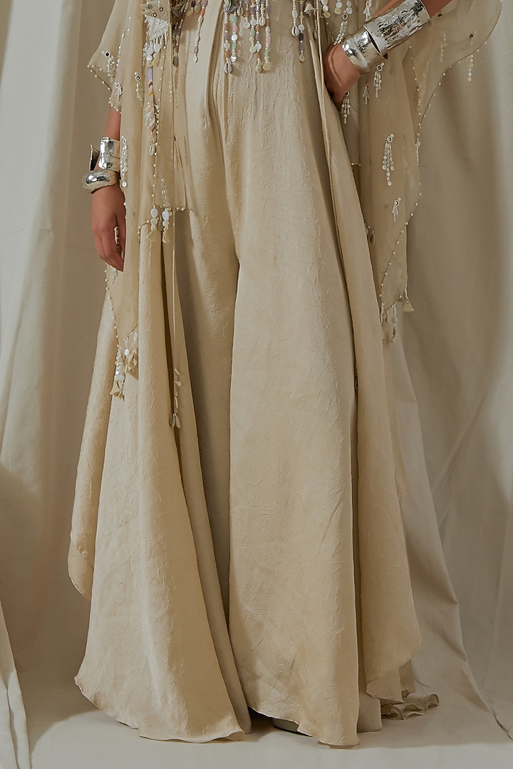 Ecru Tashan Silk Resham Thread Embroidered Jumpsuit With Jacket by ASEEM KAPOOR at Pernia's Pop Up Shop