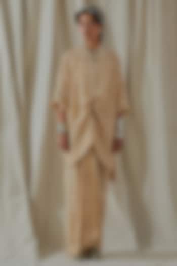 Ecru Italian Crepe Printed Pleated Skirt Set by ASEEM KAPOOR at Pernia's Pop Up Shop