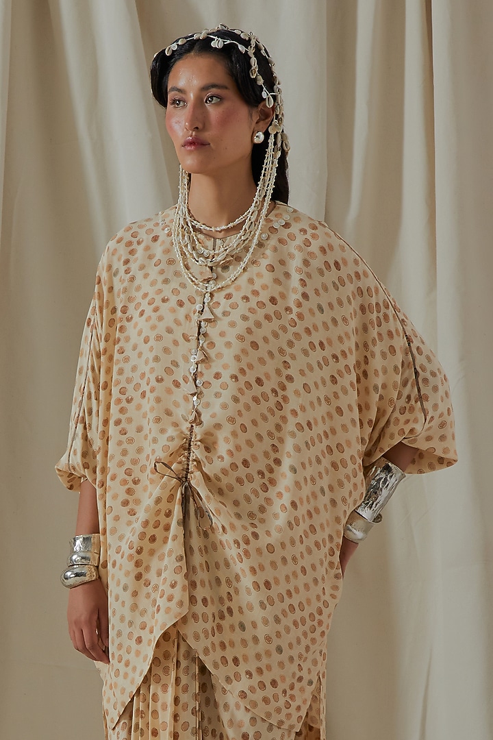 Ecru Italian Crepe Printed Pleated Skirt Set by ASEEM KAPOOR at Pernia's Pop Up Shop