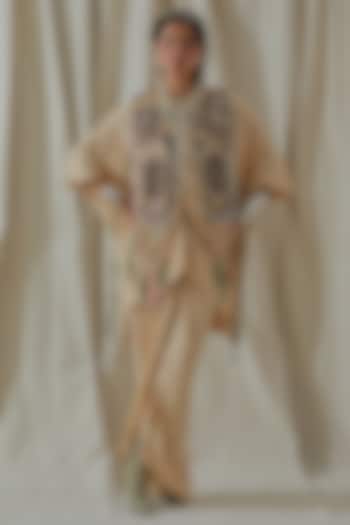 Ecru Italian Crepe Textured Pleated Skirt Set by ASEEM KAPOOR at Pernia's Pop Up Shop