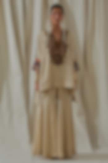 Ecru Tashan Silk Embroidered Textured Wedding Sharara Set by ASEEM KAPOOR at Pernia's Pop Up Shop
