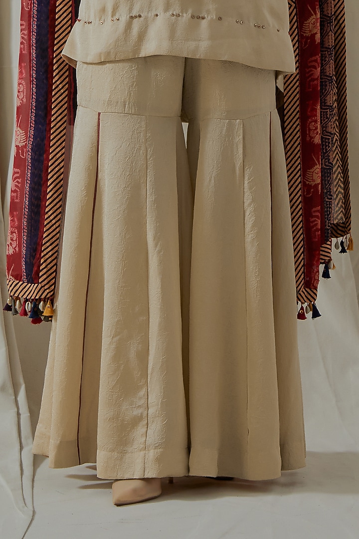 Ecru Tashan Silk Embroidered Textured Wedding Sharara Set by ASEEM KAPOOR at Pernia's Pop Up Shop