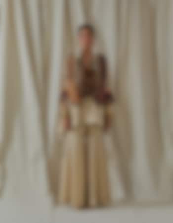 Ecru Tashan Silk Embroidered Bridal Sharara Set by ASEEM KAPOOR at Pernia's Pop Up Shop