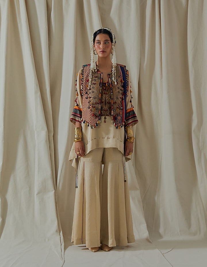 Ecru Tashan Silk Embroidered Bridal Sharara Set by ASEEM KAPOOR at Pernia's Pop Up Shop