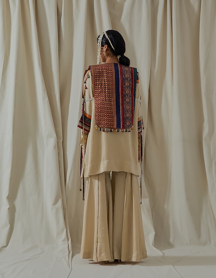 Ecru Tashan Silk Embroidered Bridal Sharara Set by ASEEM KAPOOR at Pernia's Pop Up Shop
