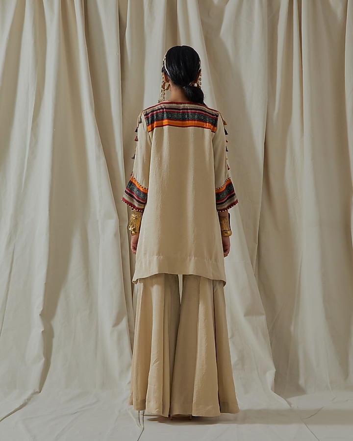 Ecru Tashan Silk Embroidered Bridal Sharara Set by ASEEM KAPOOR at Pernia's Pop Up Shop