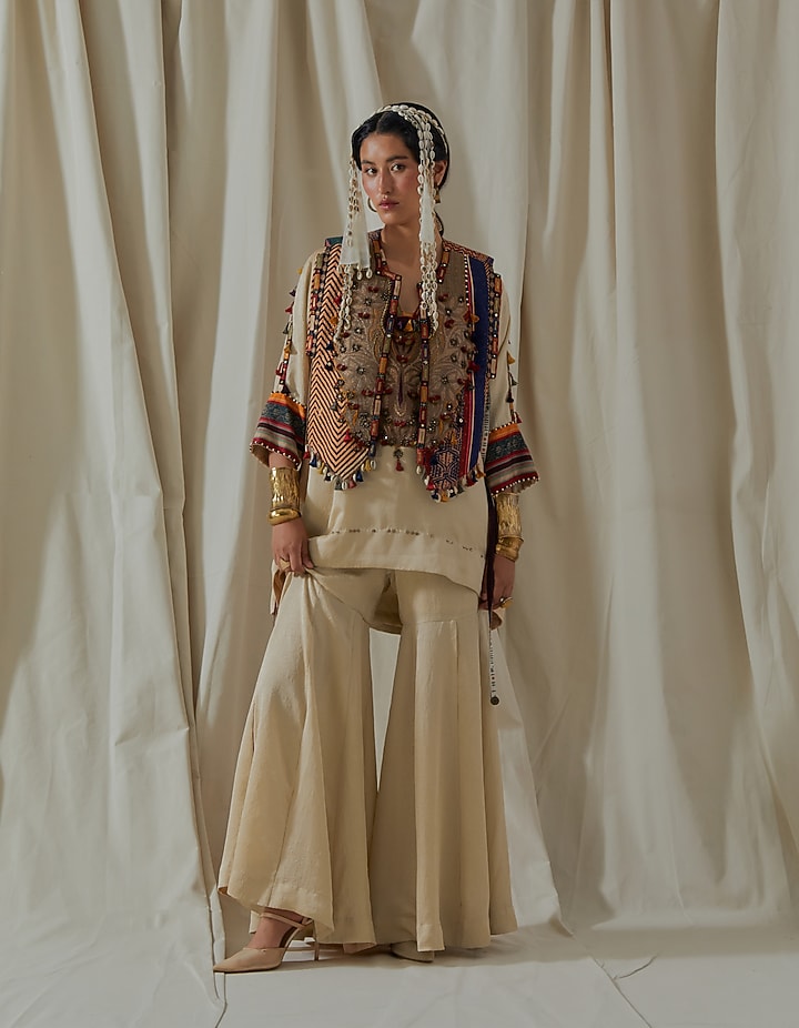 Ecru Tashan Silk Embroidered Bridal Sharara Set by ASEEM KAPOOR at Pernia's Pop Up Shop