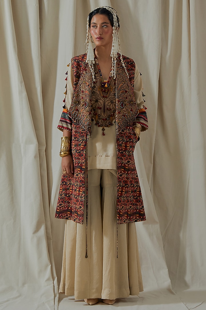 Ecru Tashan Silk Embroidered Bridal Sharara Set by ASEEM KAPOOR at Pernia's Pop Up Shop