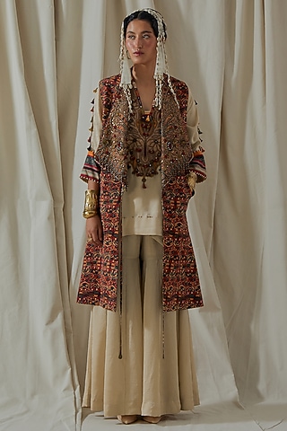 Ecru Tashan Silk Embroidered Sharara Set by ASEEM KAPOOR