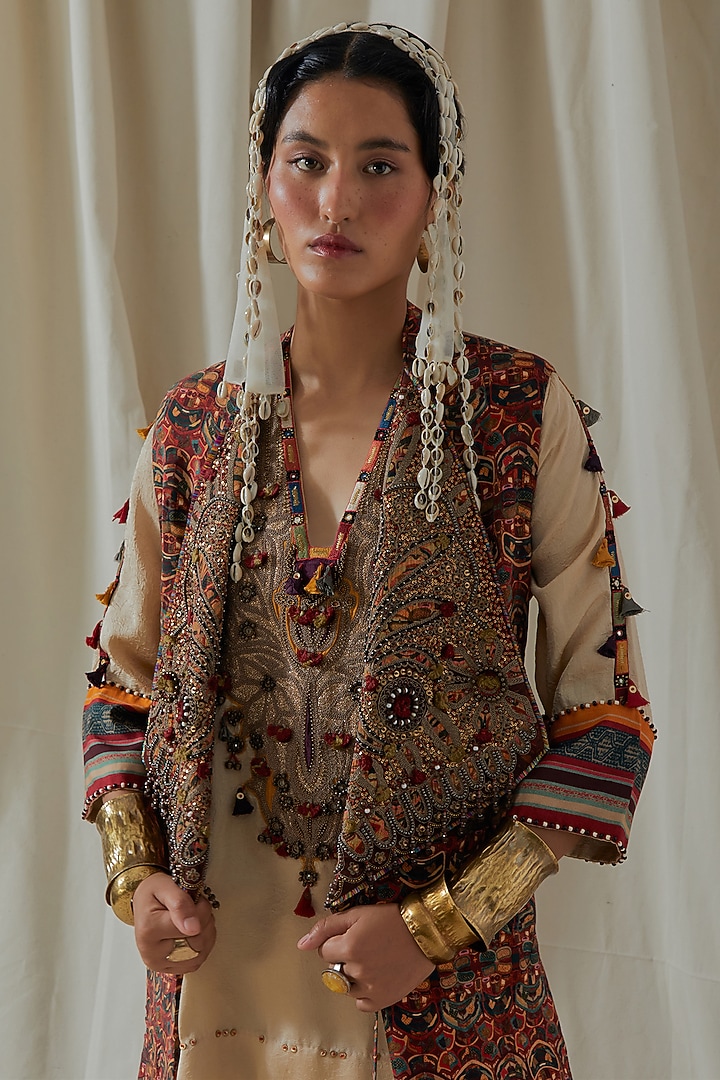 Ecru Tashan Silk Embroidered Bridal Sharara Set by ASEEM KAPOOR at Pernia's Pop Up Shop