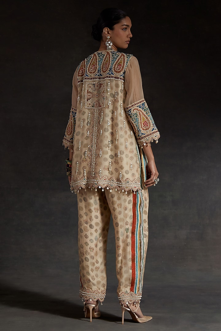 Ecru Sheer Silk & Italian Crepe Printed Kurta Set by ASEEM KAPOOR at Pernia's Pop Up Shop