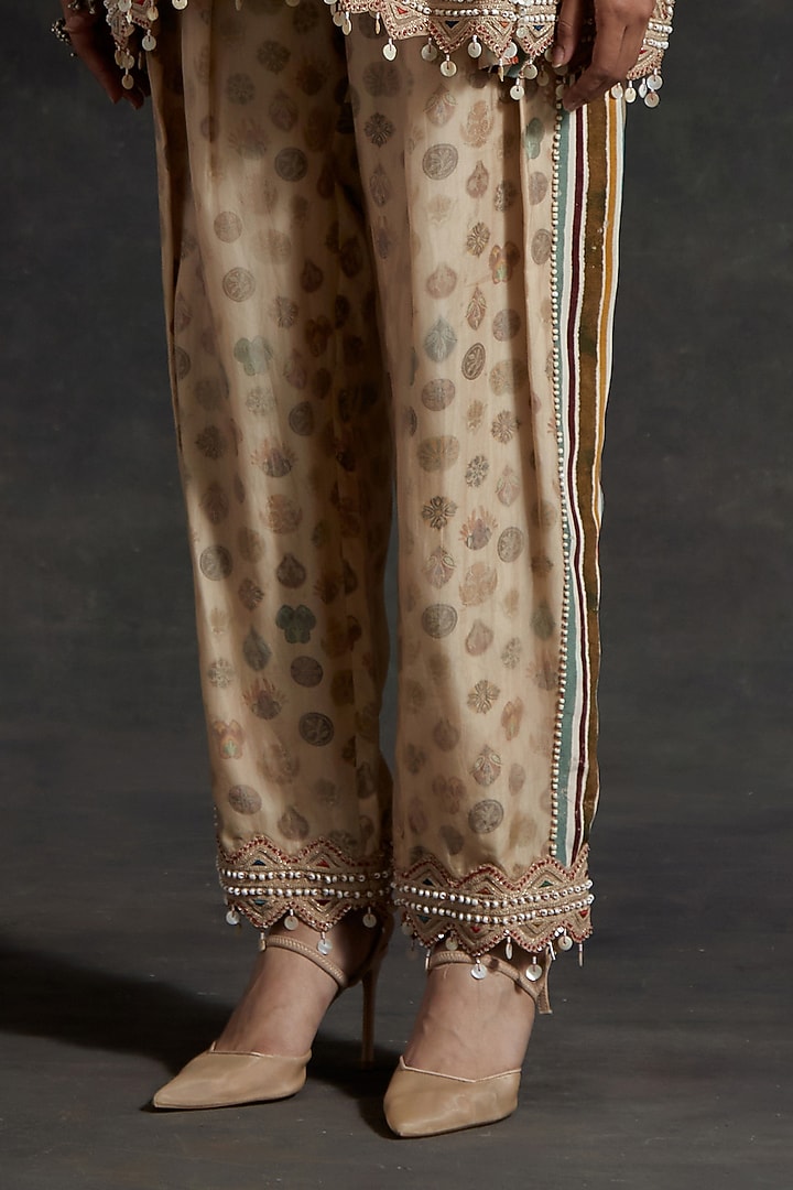 Ecru Sheer Silk & Italian Crepe Printed Kurta Set by ASEEM KAPOOR at Pernia's Pop Up Shop
