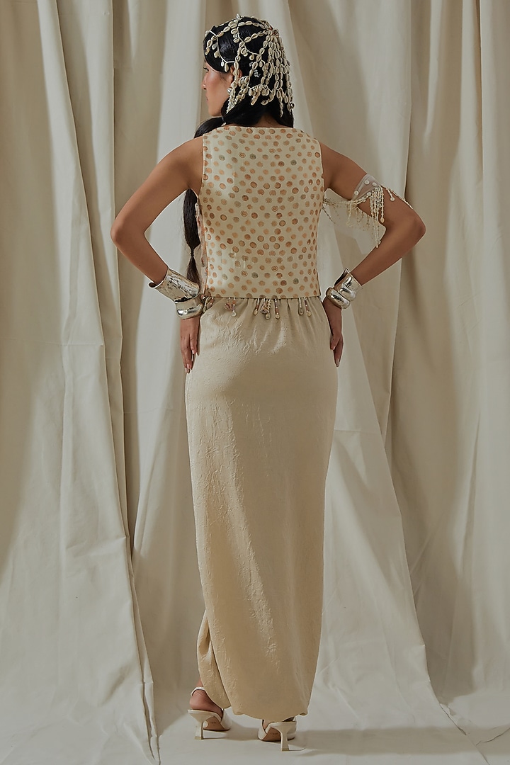 Ecru Tashan Silk Resham Thread Embroidered Draped Pant Set by ASEEM KAPOOR at Pernia's Pop Up Shop