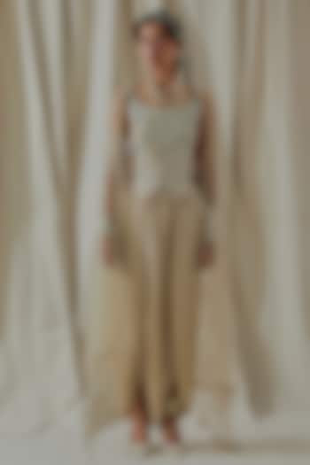 Ecru Tashan Silk Resham Thread Embroidered Draped Pant Set by ASEEM KAPOOR at Pernia's Pop Up Shop