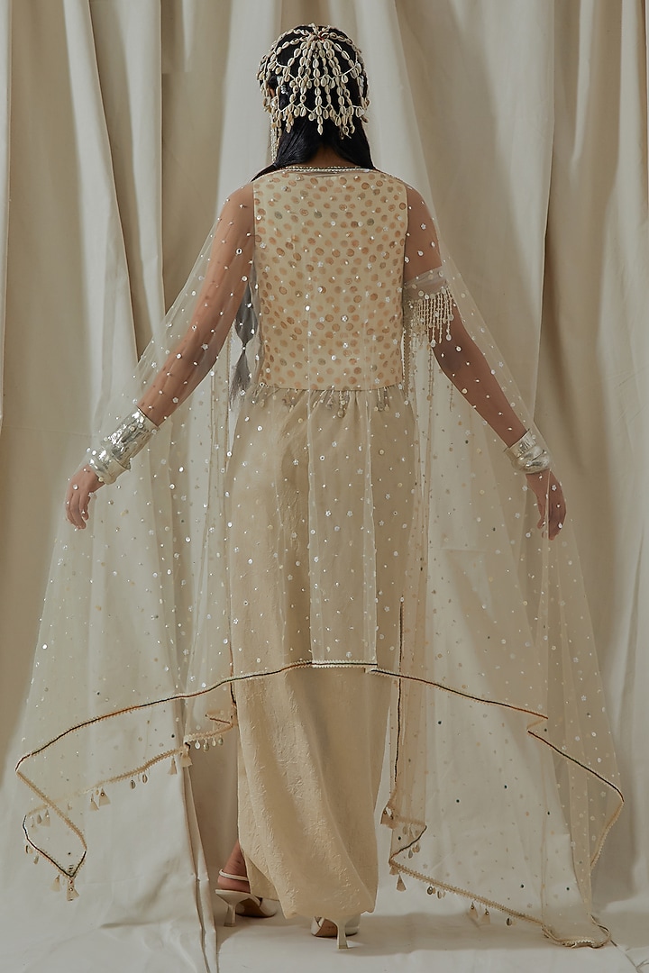 Ecru Tashan Silk Resham Thread Embroidered Draped Pant Set by ASEEM KAPOOR at Pernia's Pop Up Shop