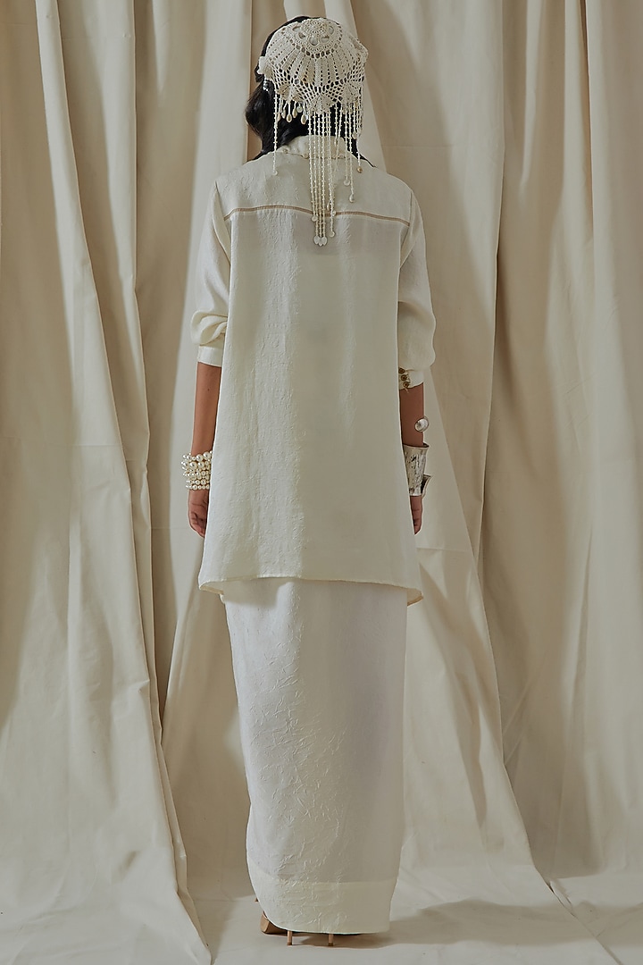Mogra White Mushroom Twill Resham Thread Embroidered Jacket Set by ASEEM KAPOOR at Pernia's Pop Up Shop