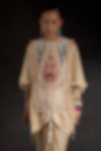 Multi-Colored Sheer Silk Resham Thread Embroidered Bib by ASEEM KAPOOR at Pernia's Pop Up Shop