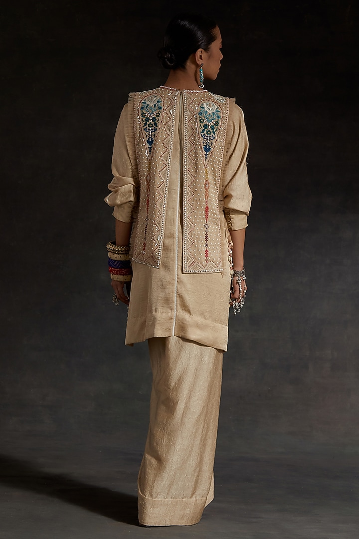 Multi-Colored Sheer Silk Resham Thread Embroidered Bib by ASEEM KAPOOR at Pernia's Pop Up Shop