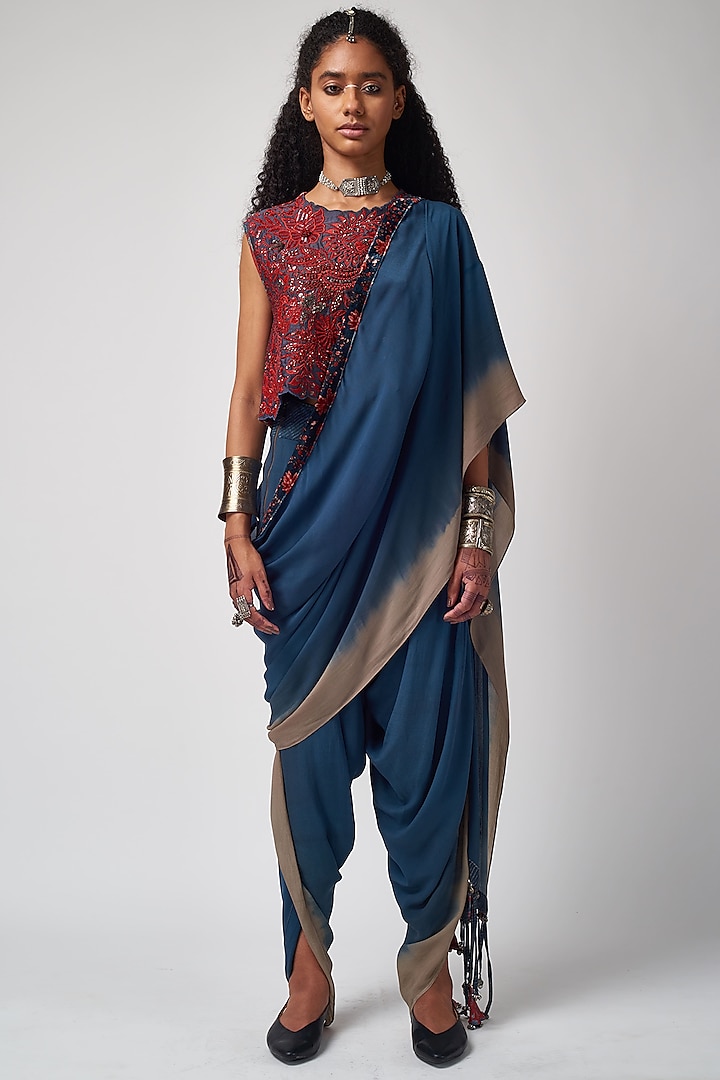 Neel Blue Tie-Dye Sadhu Draped Saree by ASEEM KAPOOR