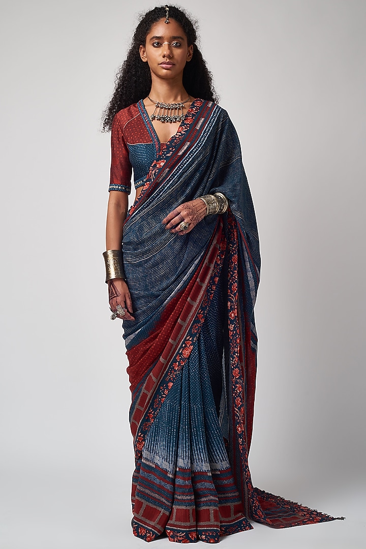 Sindoori Printed Textured Saree by ASEEM KAPOOR at Pernia's Pop Up Shop