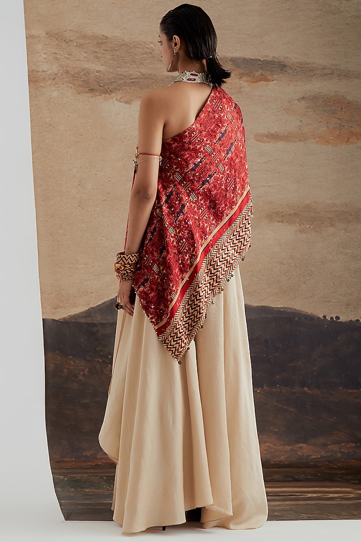 Beige Crushed Silk Skirt Set by ASEEM KAPOOR at Pernia's Pop Up Shop