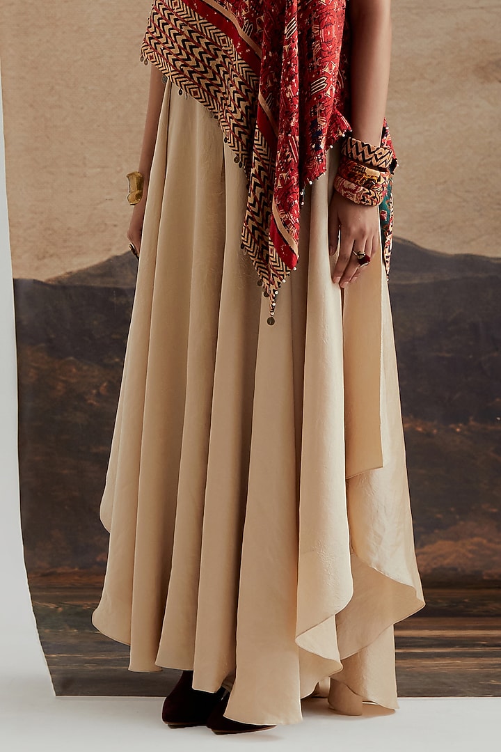 Beige Crushed Silk Skirt Set by ASEEM KAPOOR at Pernia's Pop Up Shop