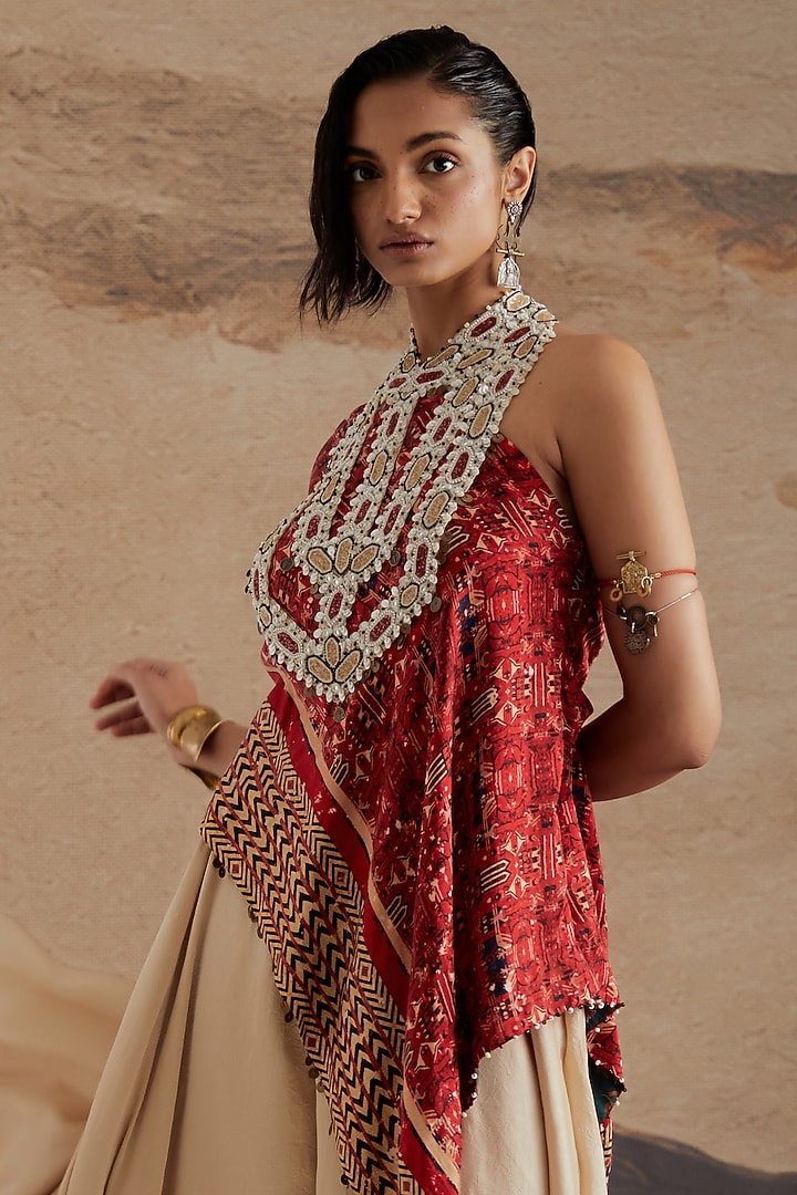 Beige Crushed Silk Skirt Set by ASEEM KAPOOR at Pernia's Pop Up Shop