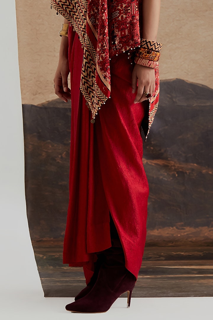 Sindoor Red Crushed Silk Skirt Set by ASEEM KAPOOR at Pernia's Pop Up Shop