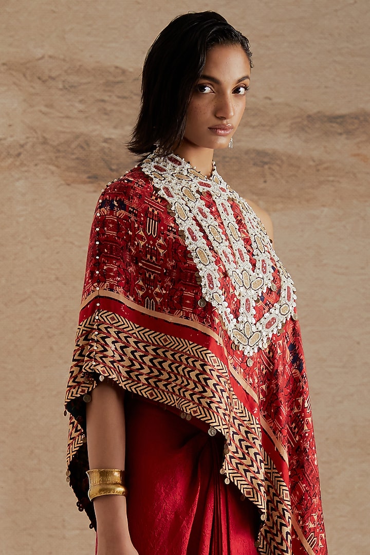 Sindoor Red Crushed Silk Skirt Set by ASEEM KAPOOR at Pernia's Pop Up Shop