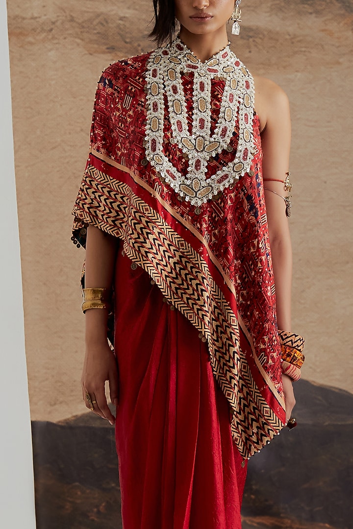 Sindoor Red Crushed Silk Skirt Set by ASEEM KAPOOR at Pernia's Pop Up Shop