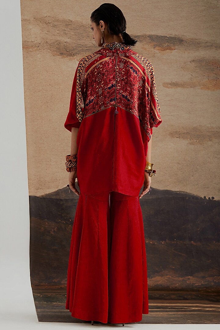 Sindoor Red Crushed Silk Wedding Sharara Set by ASEEM KAPOOR at Pernia's Pop Up Shop