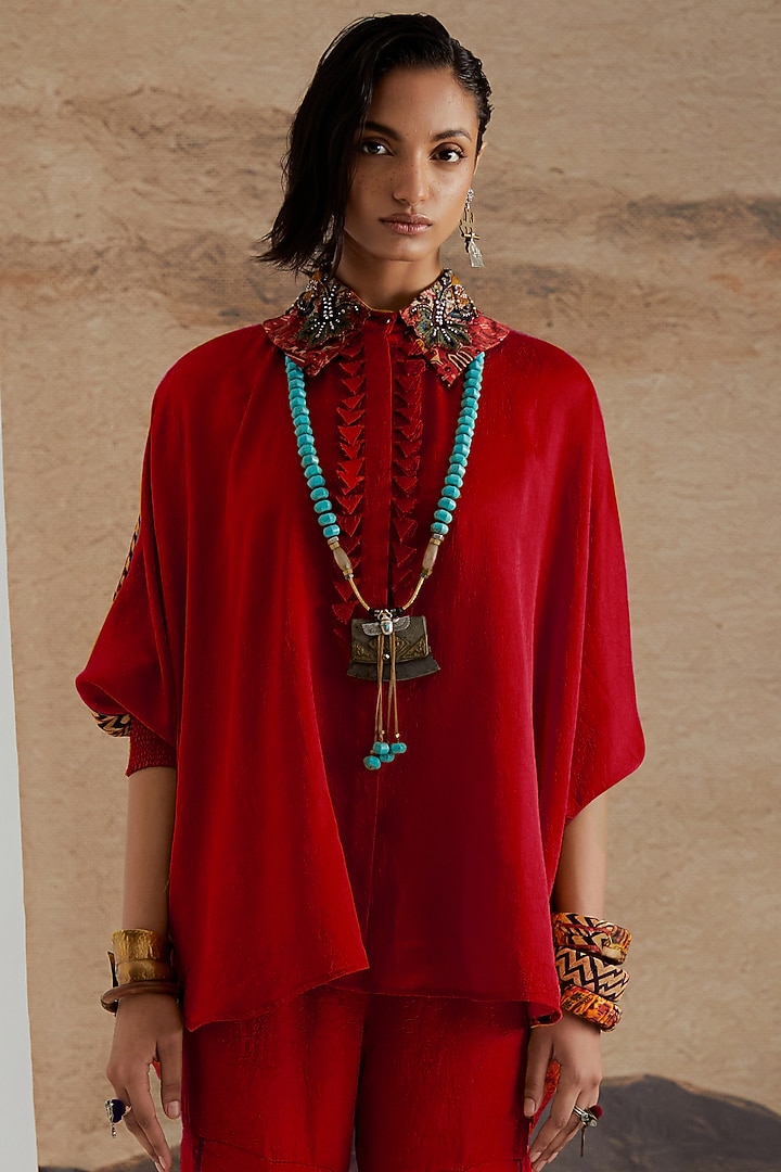 Sindoor Red Crushed Silk Wedding Sharara Set by ASEEM KAPOOR at Pernia's Pop Up Shop